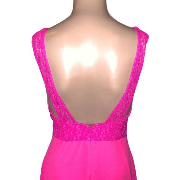 ASOS Womens Maxi Dress Sleeveless Lace and Chiffon Vibrant Bright Pink Size 2 - Picture 8 of 13
